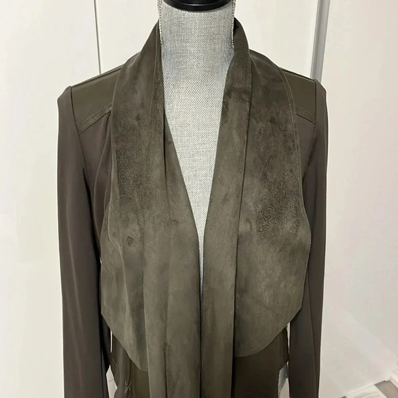 Drape Front Faux Leather Jacket Pockets, Size M - Picture 2 of 11